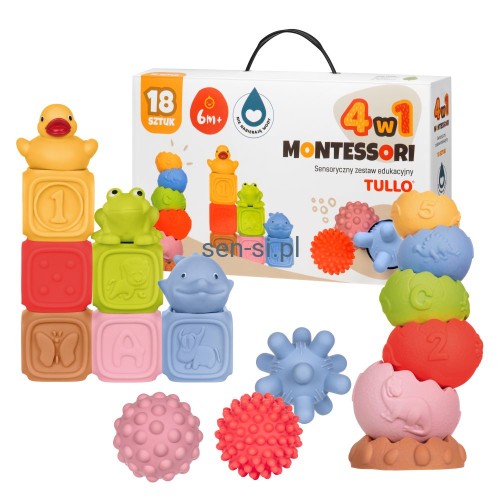 Zestaw sensorycznych klocków ze zwierzątkami - 18 el.